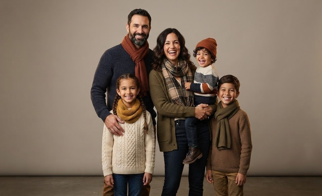 Retouch holiday group photos and eliminate background clutter