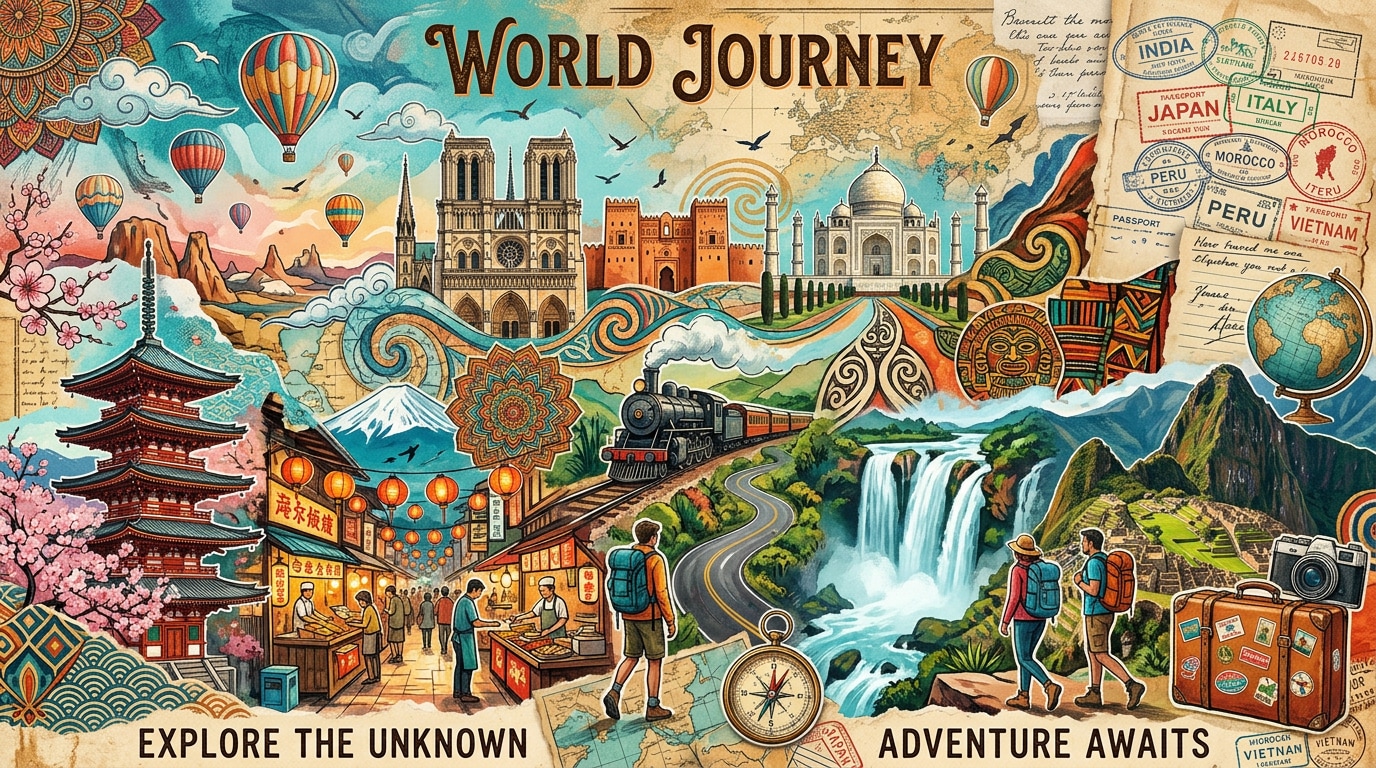 Design travel collage posters with AI prompts