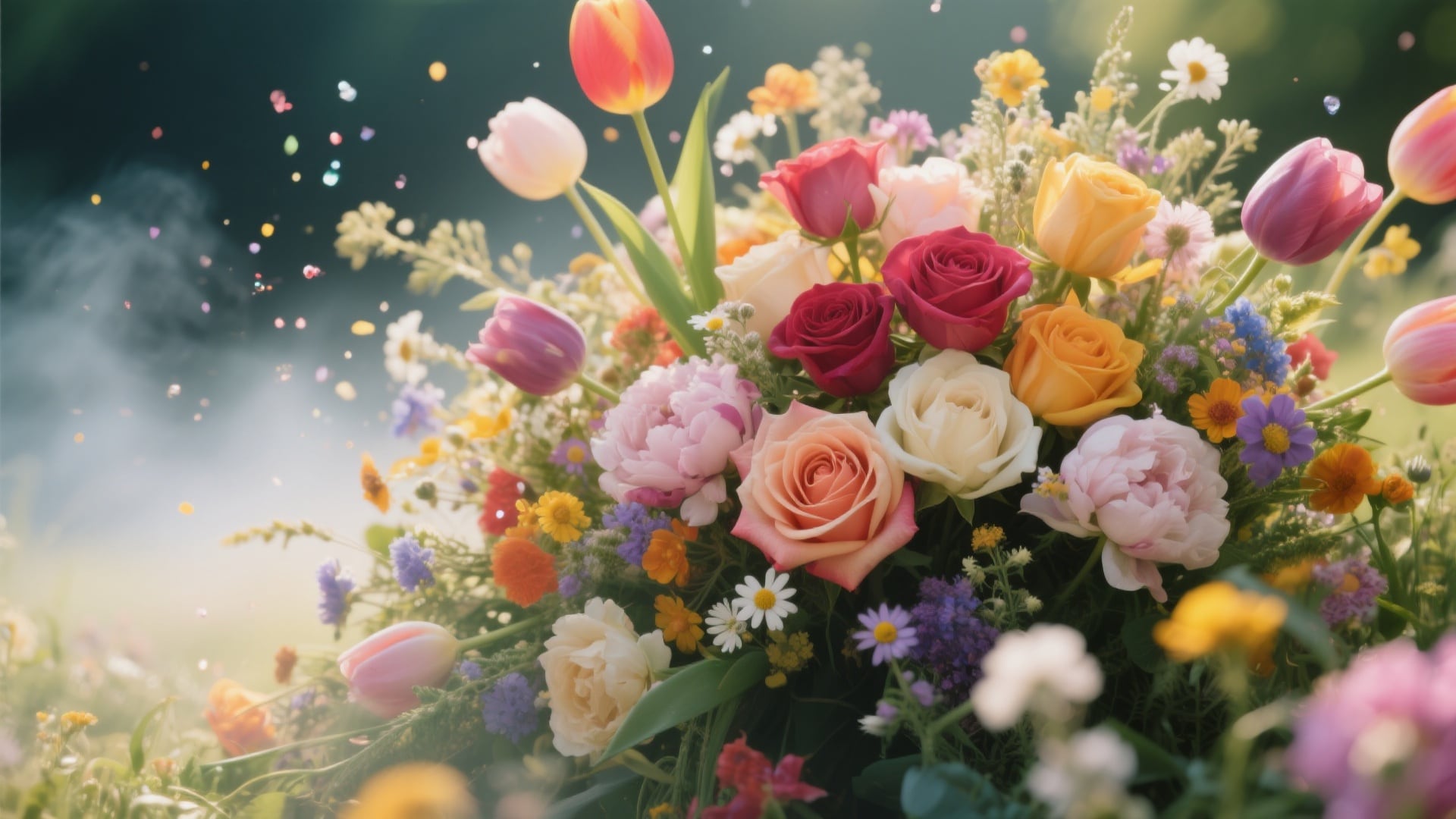 Bouquet de fleurs colorées, ambiance romantique