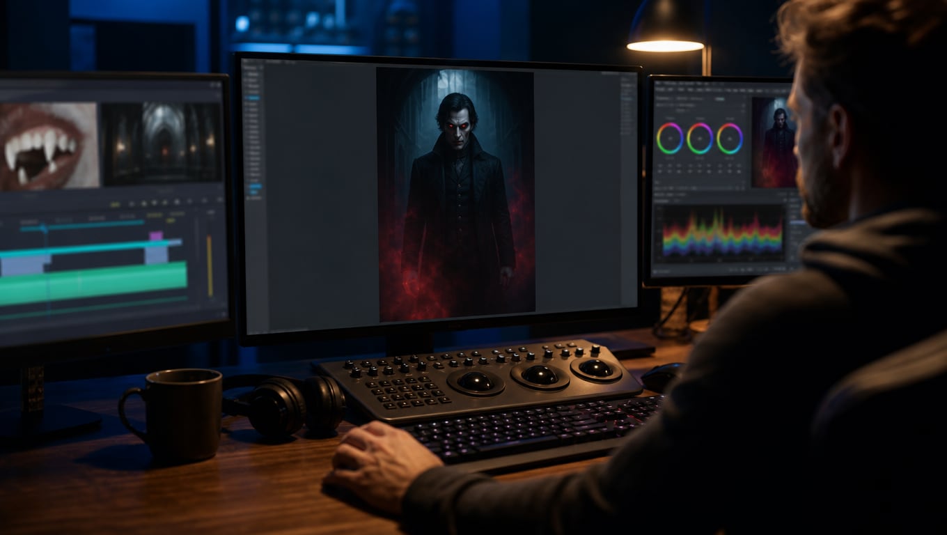 All in one video editing workflow for vampire transformation