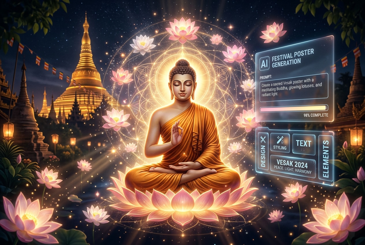 Craft serene visuals with Vesak poster AI design