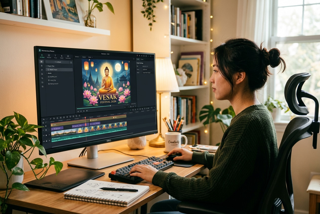 Achieve studio quality Vesak poster AI generator