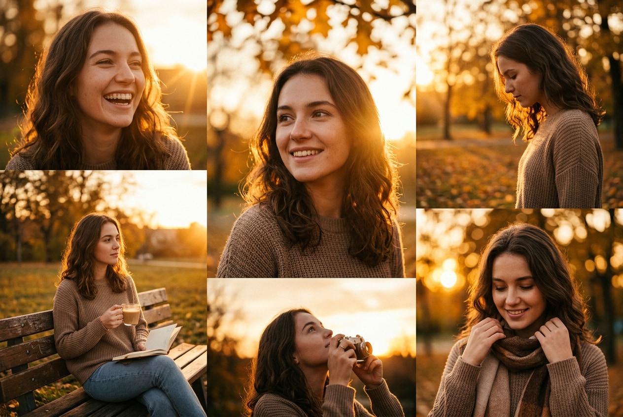 Craft collages using a warm toned cinematic portrait collage prompt
