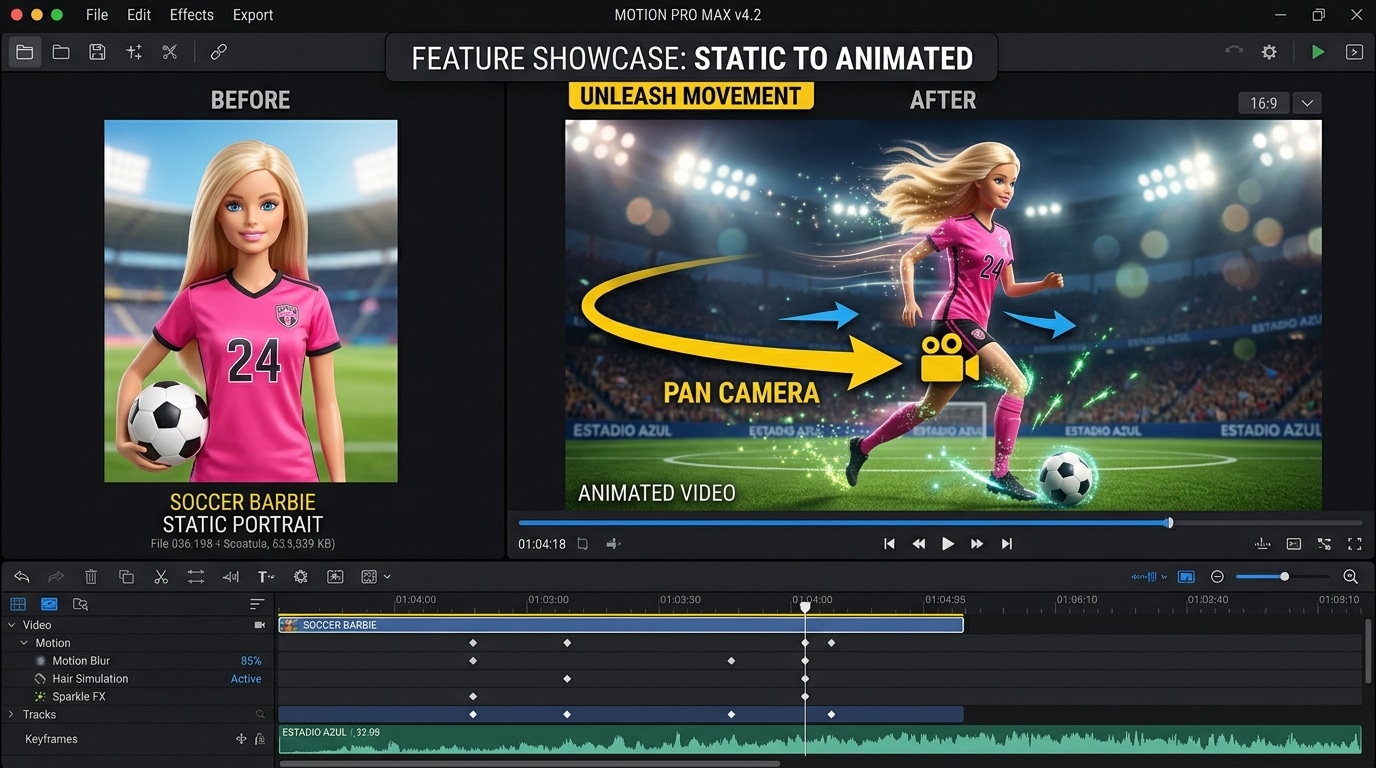 AI image to video animation for soccer barbie