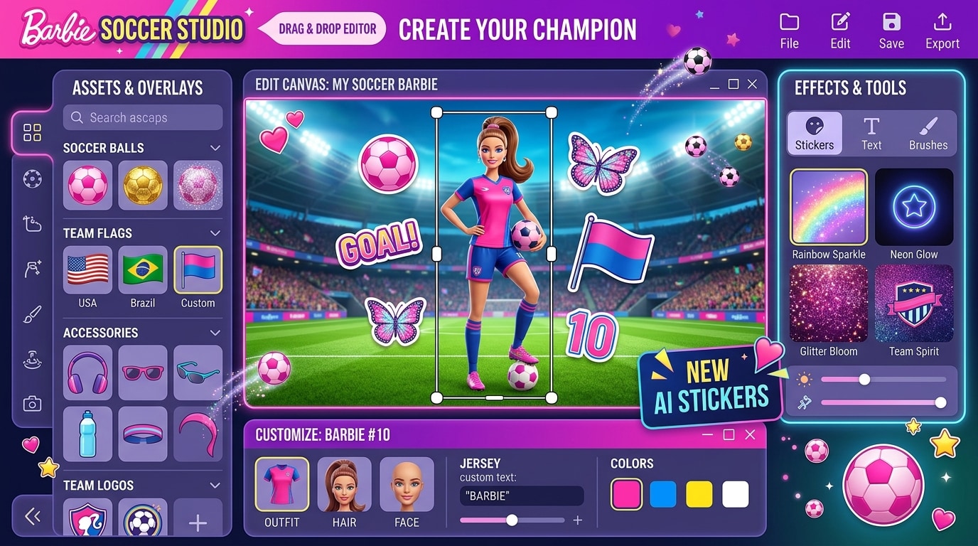 Add AI stickers to Ai world cup barbie collection