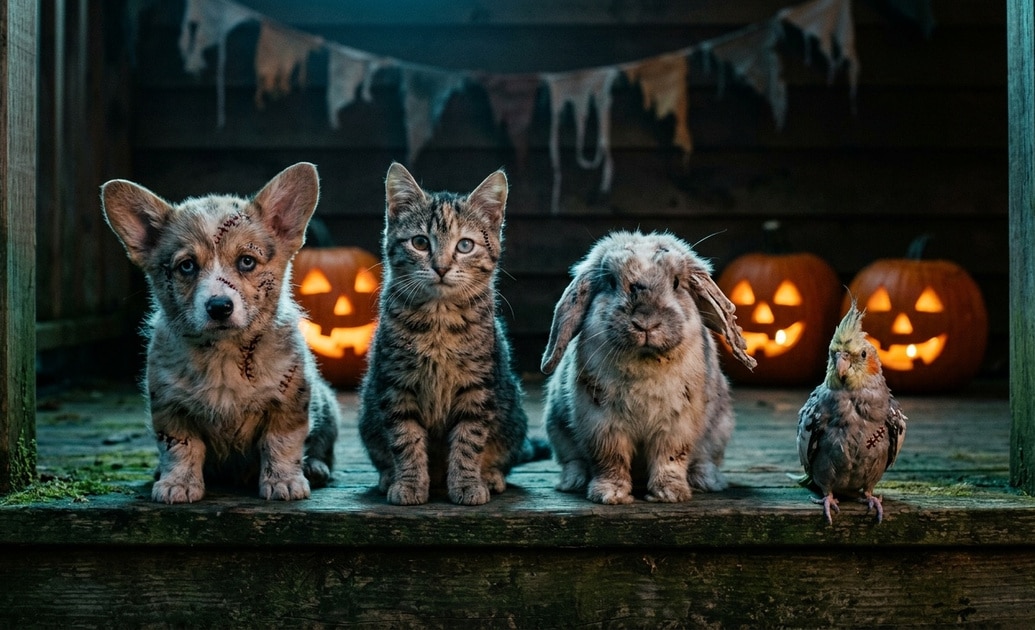 Create spooky Halloween pet portraits using a zombie pet prompt