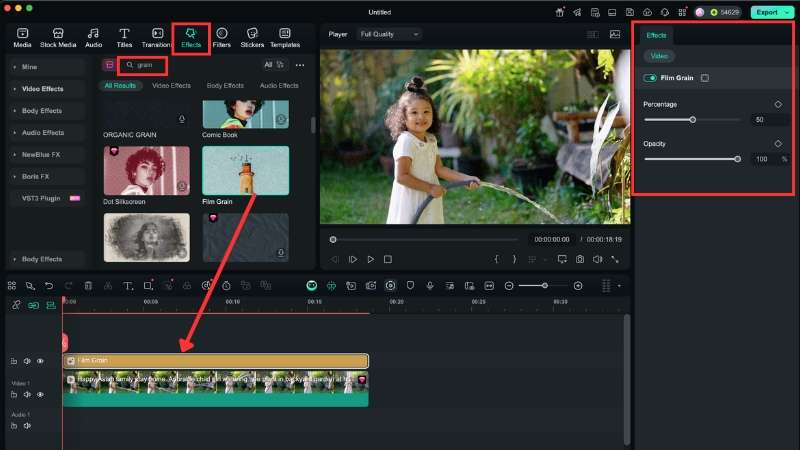 apply the grain effect and adjust