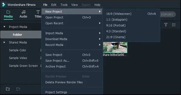 set new aspect ratio filmora