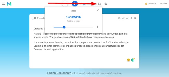 Natural Readers - Lesegeschwindigkeit