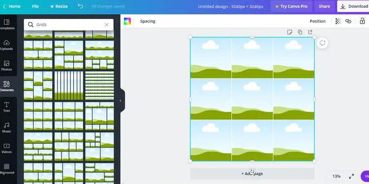 Gitter zum Puzzle-Feed hinzufügen