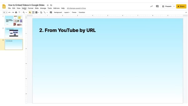 Cómo añadir un video de Youtube a las diapositivas de Google mediante un enlace directo