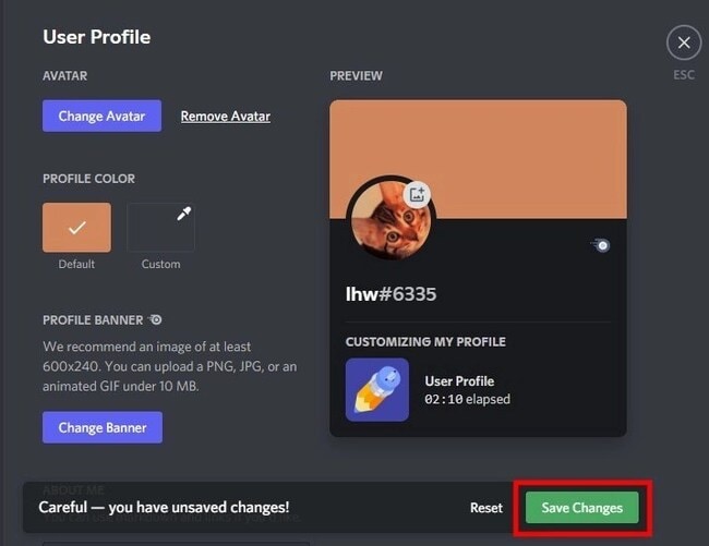 save changes discord