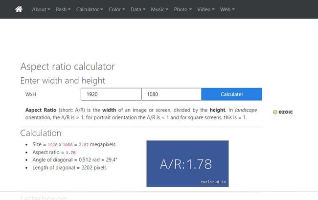 Toolstud長寬比計算器