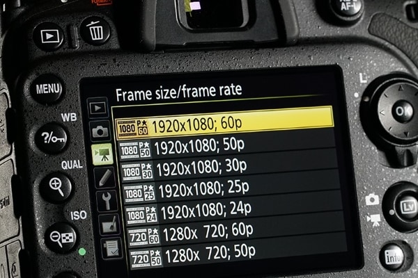 frame rates options in camera