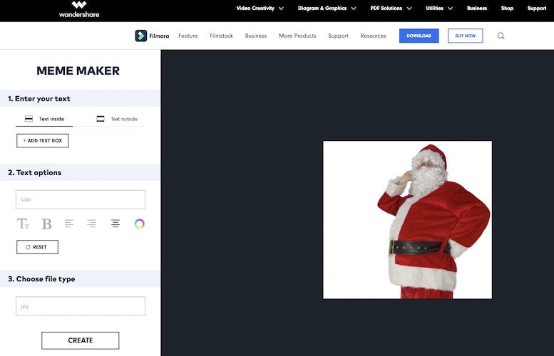 Wondershare Filmora Online Meme Maker interface