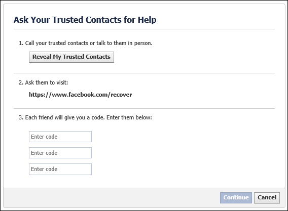 facebook recover account through trusted accounts