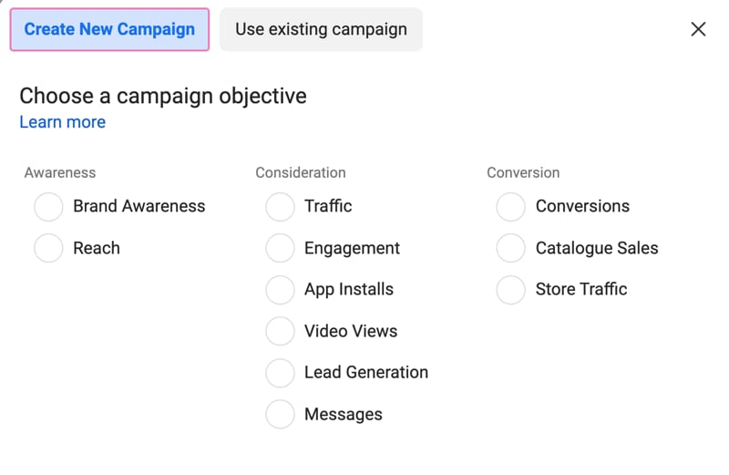 objetivos de la campaña de facebook video ads