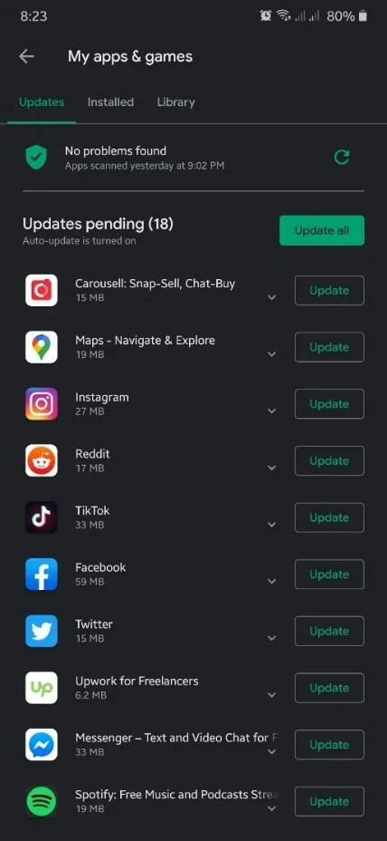 mise à jour de l'application facebook pour android