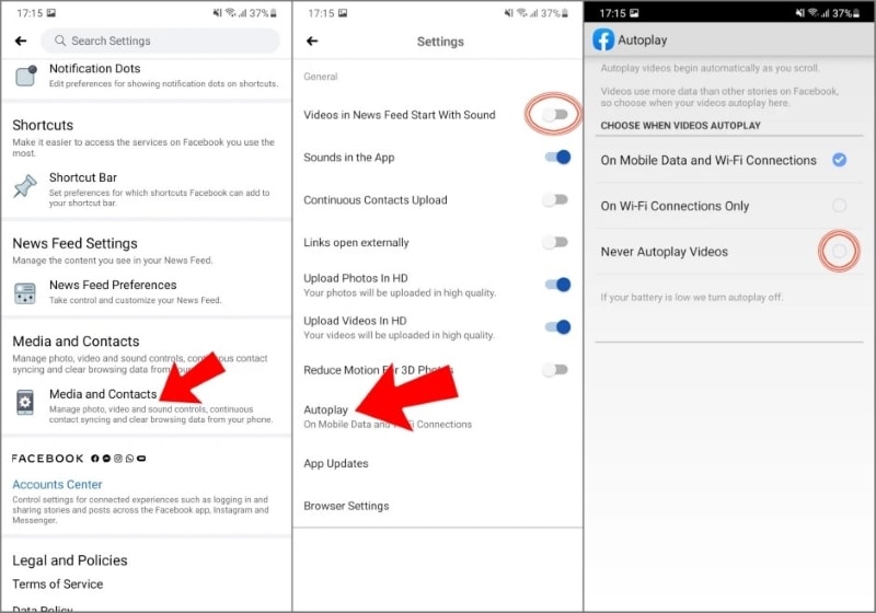 customize autoplay settings on fb android