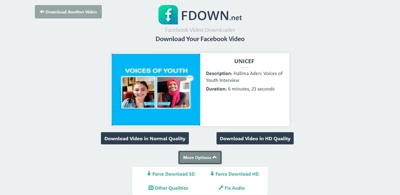 downloading a Facebook video with fdown.net