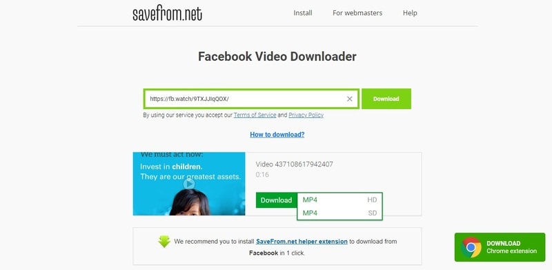 downloading Facebook video with savefrom.net