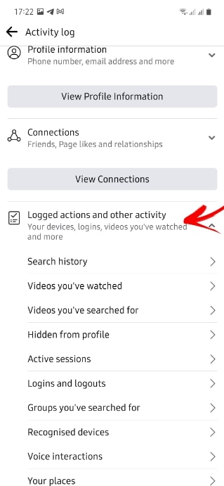Click on “Logged actions and other activity.” 