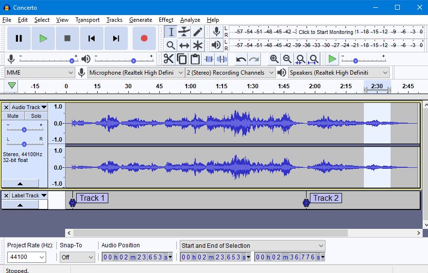 Audacity audio recording tool