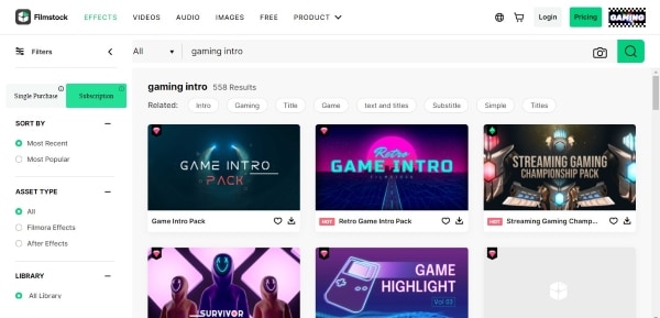 filmstock gaming templates for intro