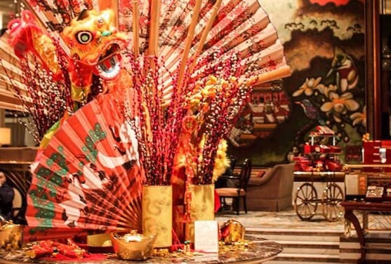 Decorations; A flamboyant collection of various objects and ornaments associated with decoration for the Chinese new year