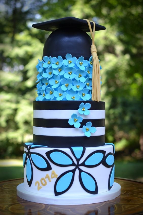 blue graduation cake