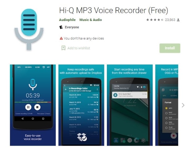 hi q mp3 voice recorder per cellulare android
