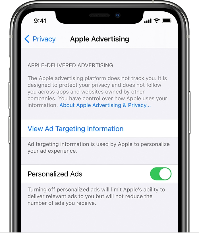 turn off personlizes ads on iphone