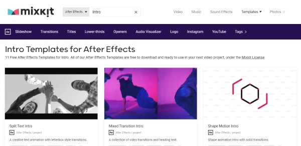 mixkit after effects template