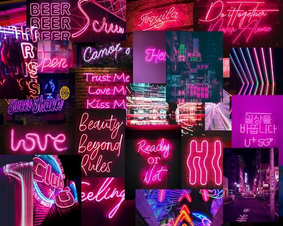 neon signs photo wall collage