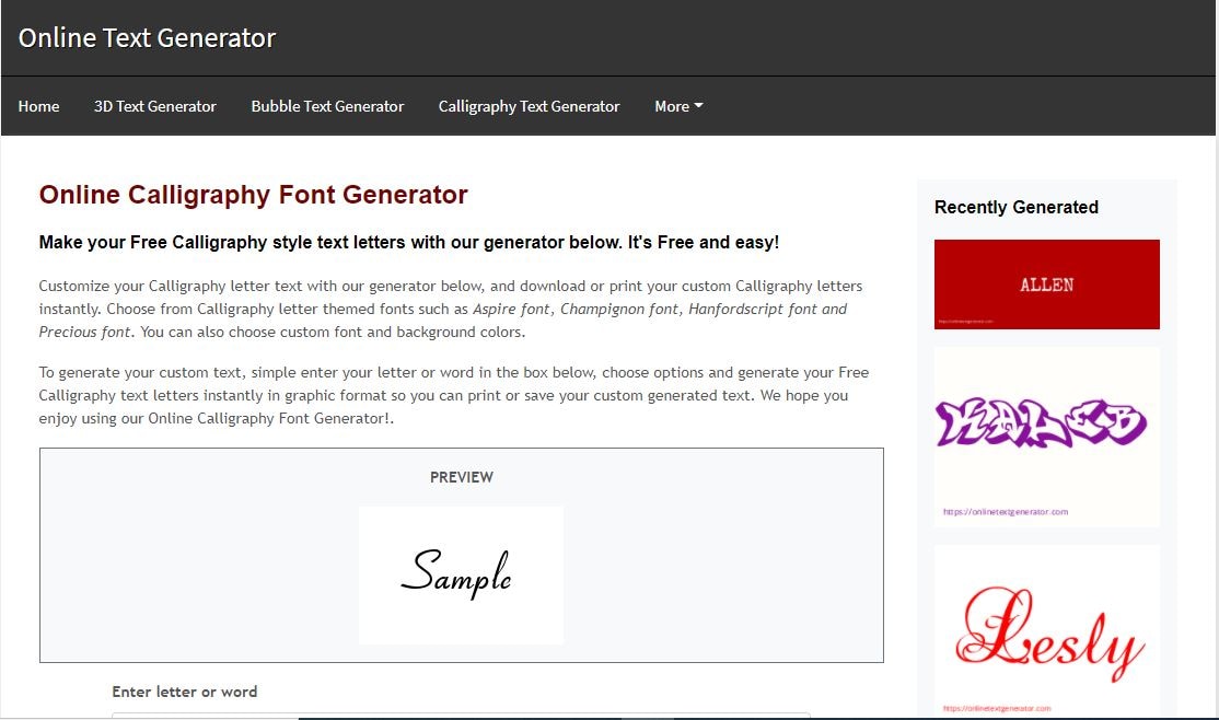 online callligraphy font generator