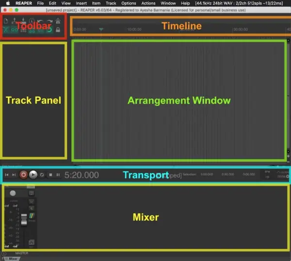 comprendere il layout di reaper 