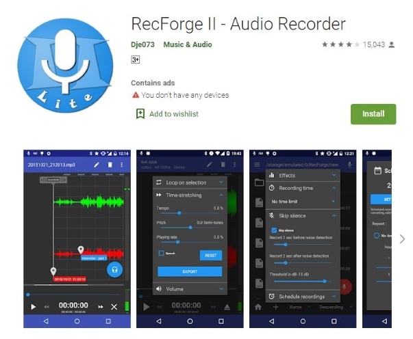 recforge voice recorder per cellulare android
