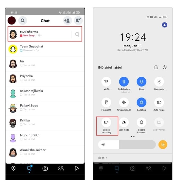 iniciar la grabación de snapchat para android