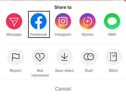 Select Facebook from the share options