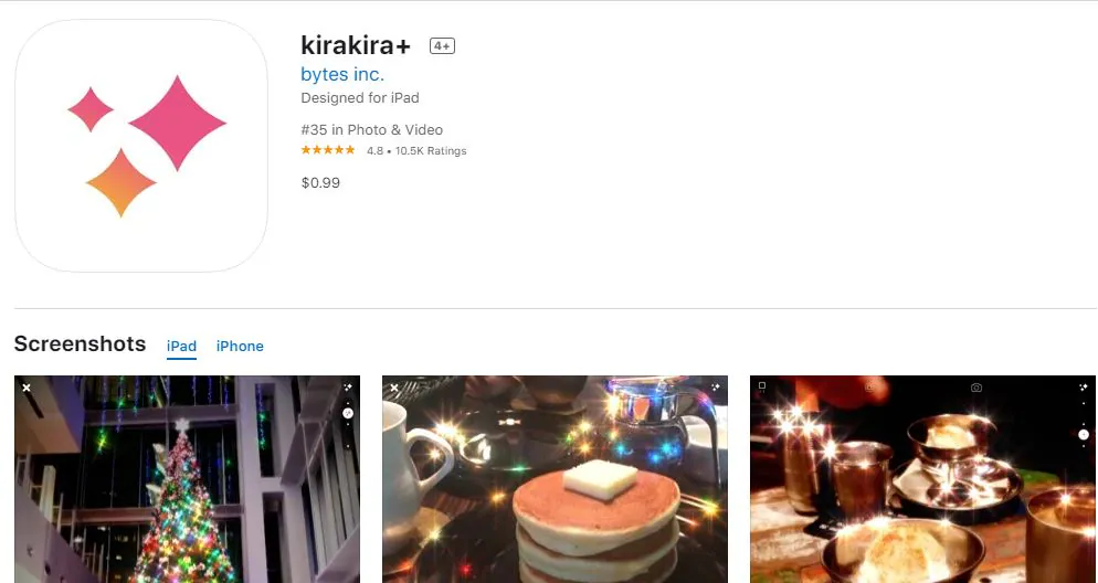 application d’effet d’étincelle kirakira