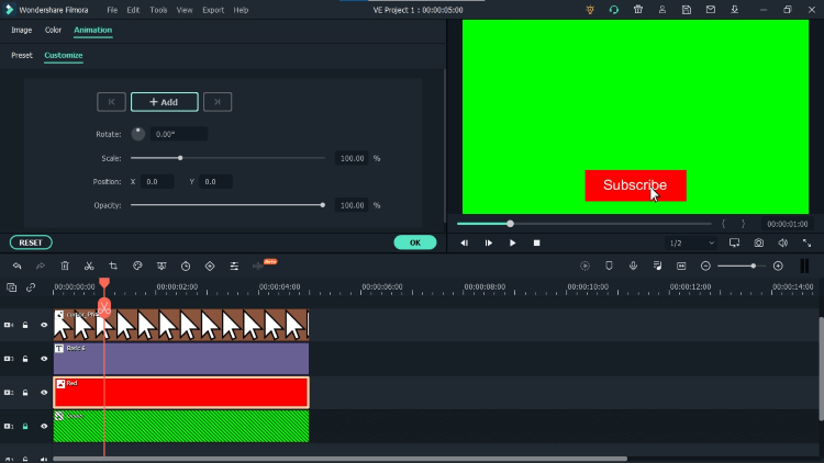 make subscribe green screen using Filmora - animate the subscribe button