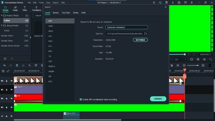 crea el botón de suscripción en pantalla verde con Fimora - exporta el gif