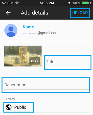 upload youtube video from iphone using ios app - edit details