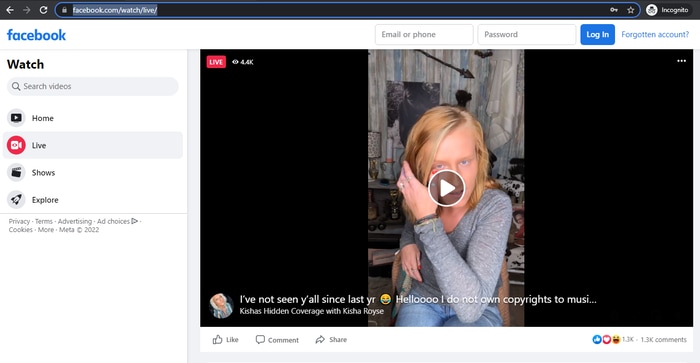 access facebook live with video url