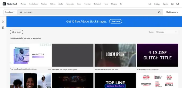 interface du site web de Adobe Stock