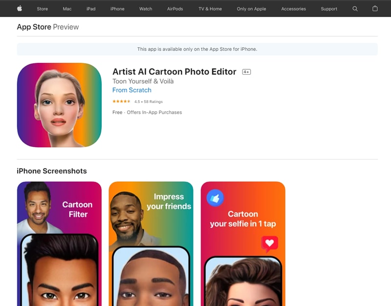 Artista AI Cartoon Photo Editor Applicazione