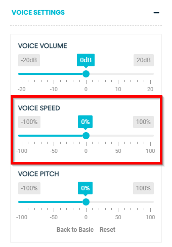 Configuración de la velocidad de la voz TTS