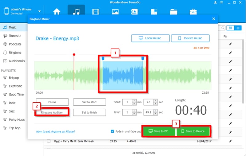 Découper l'audio et l'enregistrer