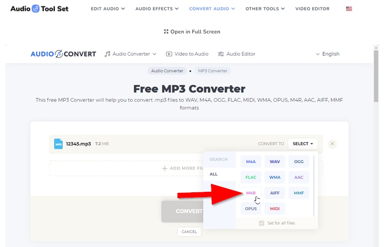 Select M4R as Output Format