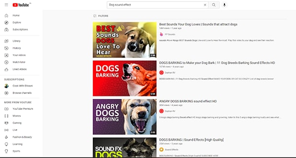 Use YouTube For Dog Sound Effect